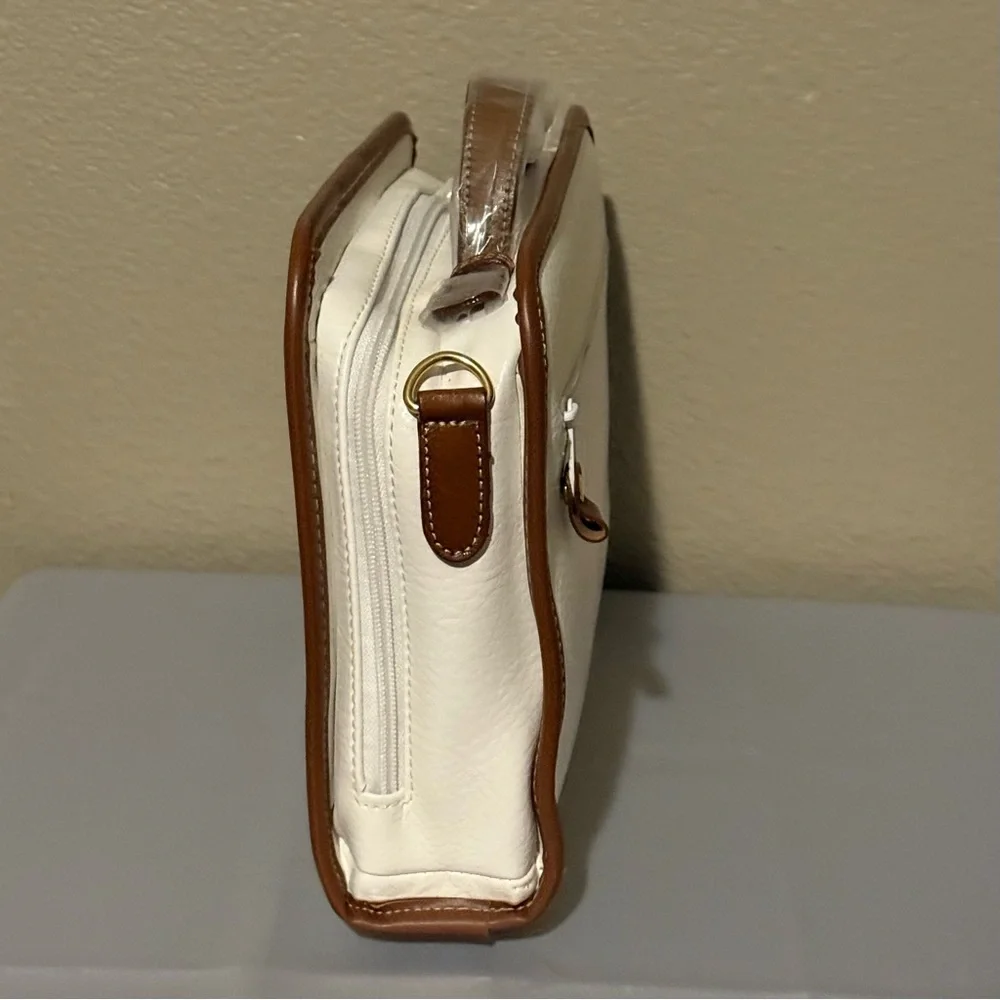 Palio Italy White‎ & Brown Leather Satchel Handbag Vintage Style
